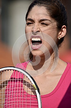 Anxious Girl Tennis Player With Tennis Racket