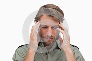 Anxious man with eyes closed