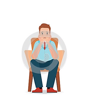 Anxious man feeling sadness and stress sitting on the chair.