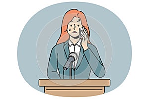 Anxious woman afraid of public speaking