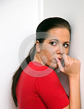 Anxious woman symbol of violence in the family