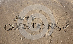 Any Questions writing on the beach photo