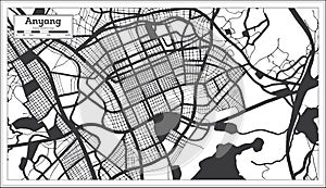 Anyang South Korea City Map in Black and White Color in Retro Style