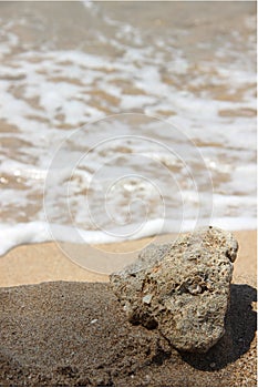 Anyer Beach, Banten, Indonesia - 28 December 2013 - Ocean weave, coral, sand
