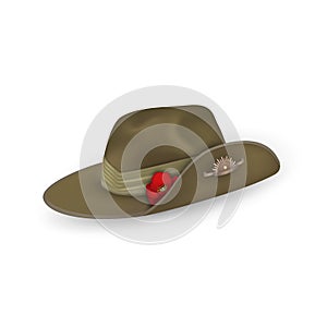 Anzac australian army slouch hat with red poppy isolated. Design elements for Anzac Day or Remembrance Armistice Day in photo