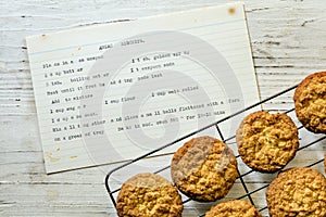 Anzac Biscuits with Vintage Typewritten Recipe Top View