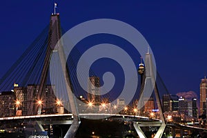 ANZAC Bridge, Sydney, Australia, at night.