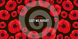 Anzac day with Bright Red Poppy flower in paper cut style. Lest we forget. National Day of Remembrance in Australia and