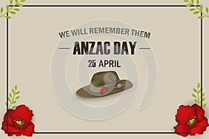 Anzac Day poppies memorial anniversary holiday. We will remember them. Anzac Day 25 April Australian war remembrance day poster or
