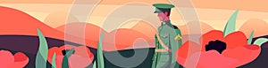 Anzac Day Tribute: Illustration with Poppy and Soldier. Capture the spirit of Anzac Day with flat illustration.