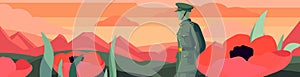 Anzac Day Tribute: Illustration with Poppy and Soldier. Capture the spirit of Anzac Day with flat illustration.