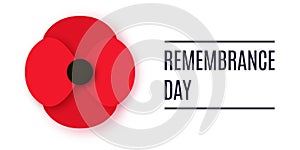 Anzac Day vector banner. Paper cut Red Poppy flower - a symbol of International Day of Remembrance.