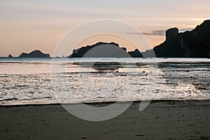 Ao Nam Mao Beach Krabi Thailand, orange yellow beach during sunset in Ao Nag Krabi