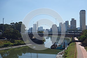 Ao Paulo/Brazil: Tiete river, cityscape and buildings photo