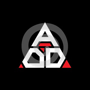 AOD triangle letter logo design with triangle shape. AOD triangle logo design monogram. AOD triangle vector logo template with red