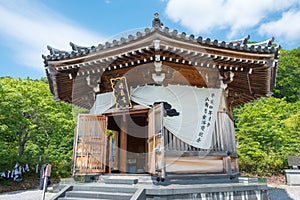 Osorezan Bodaiji Temple in Mutsu, Aomori, Japan. founded in 862 AD by the famed monk Ennin, a famous photo