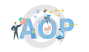 AOP, Annual Operating Plan. Concept with keywords, people and icons. Flat vector illustration. Isolated on white.