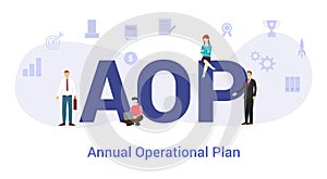 Aop annual operational plan concept with big word or text and team people with modern flat style - vector