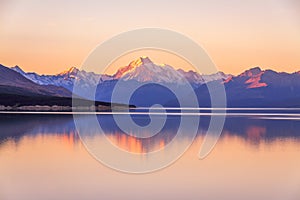 Aoraki Mountcook befor the sunset at lake Pukaki sightseeing