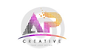 AP A P Letter Logo Design with Magenta Dots and Swoosh