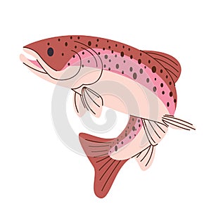 Apache trout fish jumping pose aquatic water freshwater drawing illustration