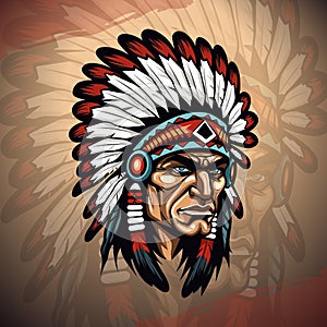 Modern Apache Warrior: Mascot Logo Design Vector for Sport Team - Illustration for Badge, Emblem, and T-Shirt Printing