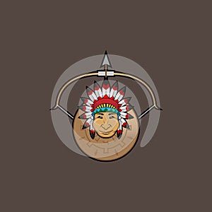 Apache Warrior with shield and bow logo vector.