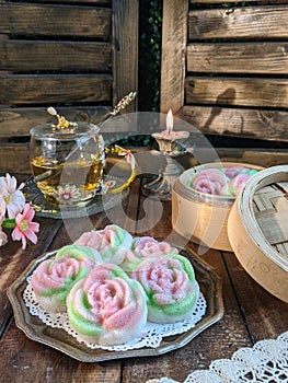 apam beras or rice cake on wooden table