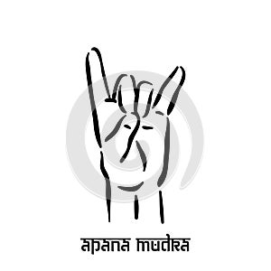 Apana mudra. Hand spirituality hindu yoga of fingers gesture. Technique of meditation for mental health. photo