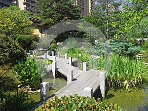 Apanese garden of Monaco, with a Japanese house and a pond