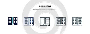 Aparment icon in different style vector illustration. two colored and black aparment vector icons designed in filled, outline,