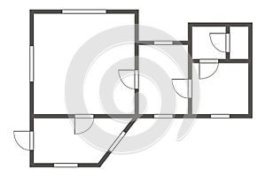 Apartment architectural plan. Black and white isolated condominium or house. Floor plan, interior design kitchen