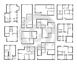 Apartment architectural plans flat vector illustrations set