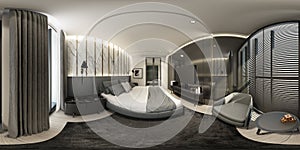 Apartment bedroom in modern luxury style interior design Full spherical 360 degrees view