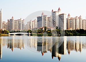 An apartment block lakeside