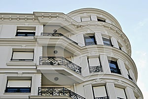 Apartment building with balconies.