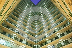 Apartment building block at night