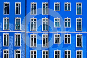 Apartment building with blue facade,house exterior