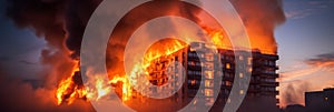 Apartment building fire in the city