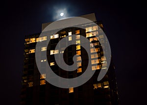 Apartment building at night in Seattle