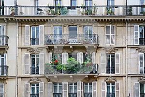 Apartment building with ornate 19th century architecture typical of central Paris