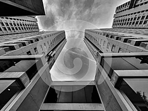 Apartment building symetrical lines in black and white