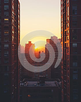 Apartment buildings in the city at sunset, vintage toned.