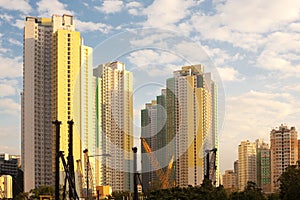 Apartment buildings and construction site