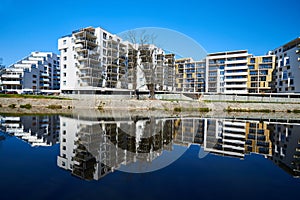 Apartment buildings at the river bank