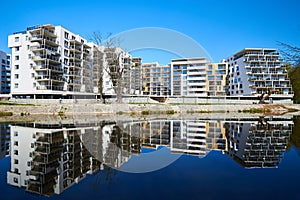 Apartment buildings at the river bank