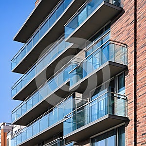 Apartment complex in a city with contemporary glass balconies