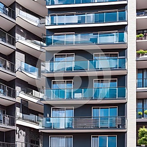 Apartment complex in a city with contemporary glass balconies