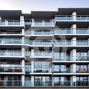 Apartment complex in a city with contemporary glass balconies