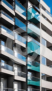 Apartment complex in a city with contemporary glass balconies